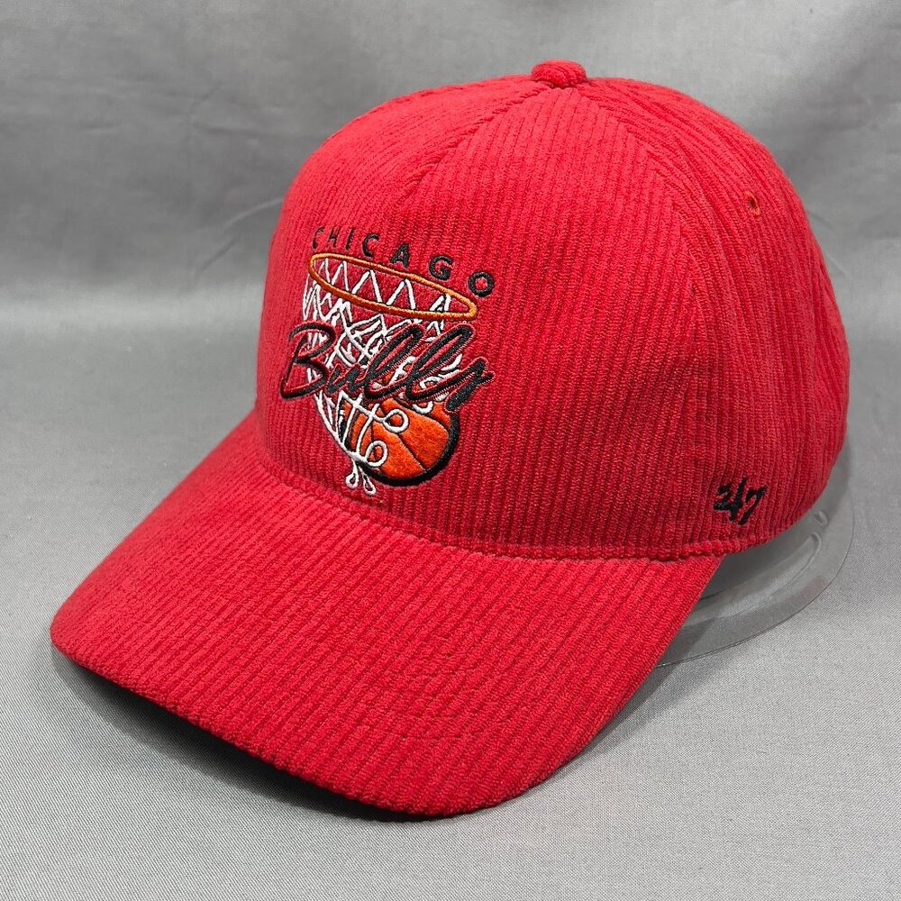 Chicago Bulls NBA Snapback Hat Cap 47 Brand Red Corduroy Golfer Retro Golf Mens - Picture 6 of 16